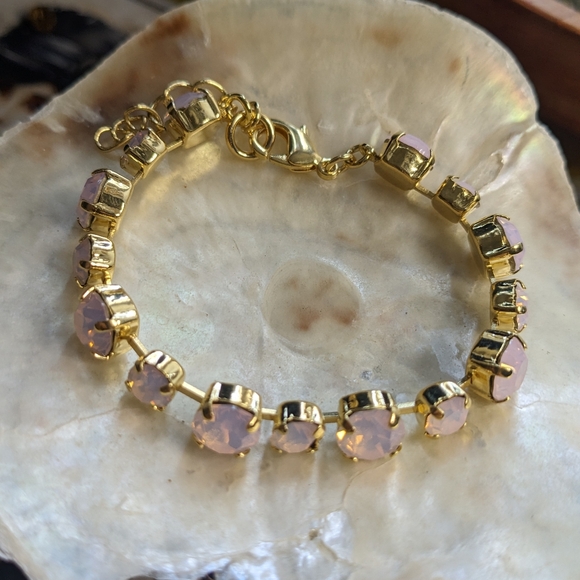 Pink Opal Rose Water Crystal Bracelet in 14k Gold Plated - Picture 3 of 4
